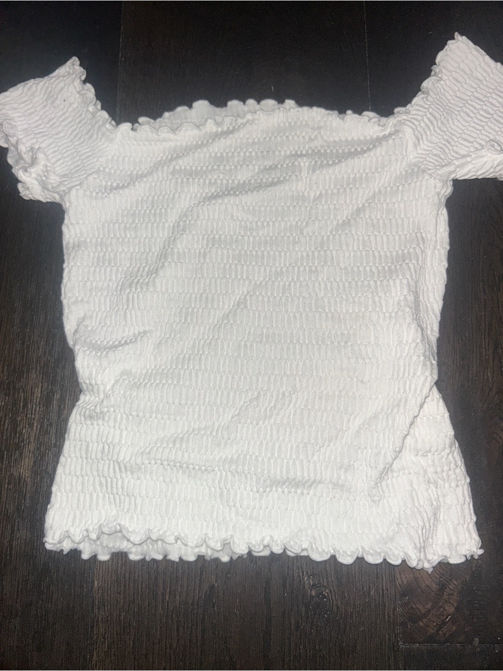 Aura White Smocked Off-Shoulder Crop Top